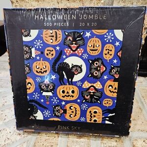 New Sealed Halloween BLACK CAT 500 Puzzle Piece Pumpkins Witchy Spooky Mystic